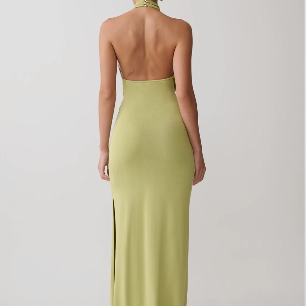 MESHKI “CindyLou” Green Halter Knit Maxi Dress, Size S